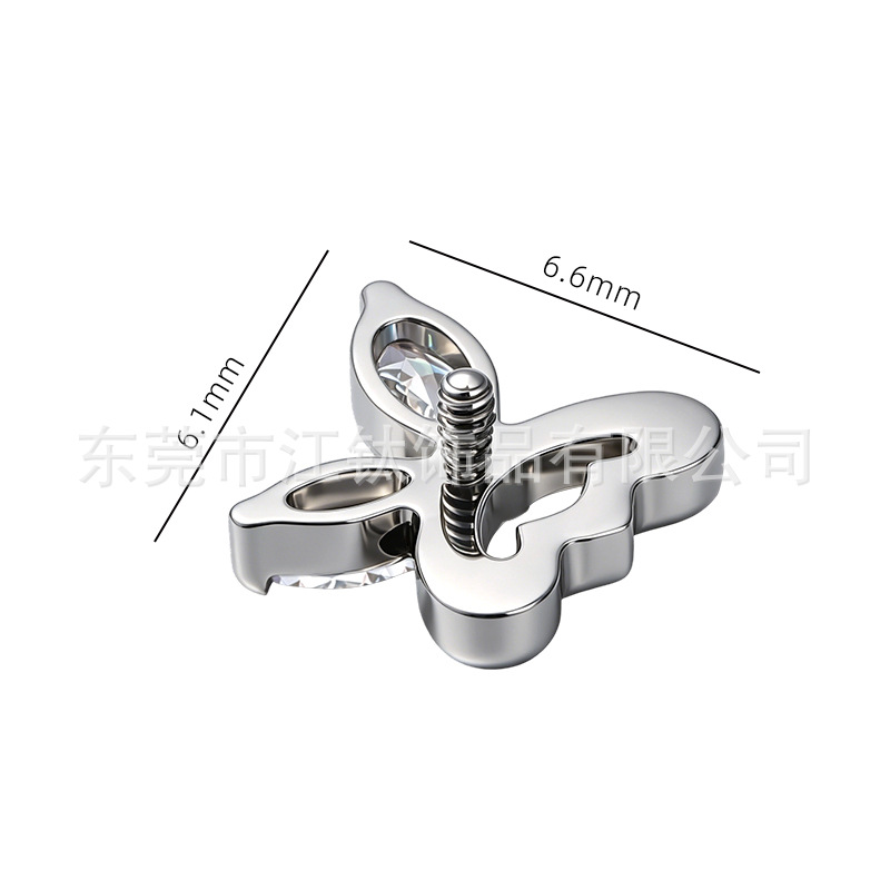 JT1105 Titanium Butterfly Zircon Ear Bone Stud Lip Stud - G23 ASTM F136 Body Piercing Jewelry - Image 2