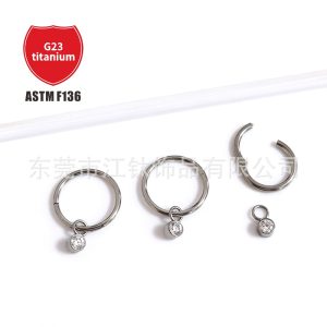 F136 Titanium Nose Ring with Zircon Pendant - G23 Titanium Alloy Lip Ring Cross Border Body Piercing Jewelry