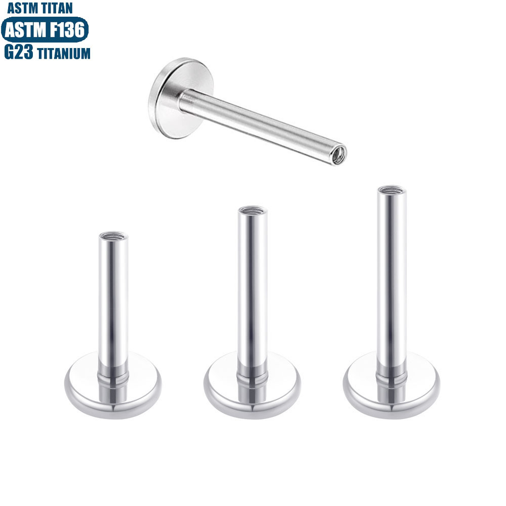 F136 Titanium Alloy Lip Stud Rod Flat Base 16g Ear Stud Replacement Rod Jewelry Rod Internal Thread Round Base Piercing Jewelry - Image 2