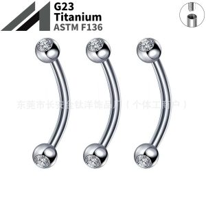 F136 Titanium Inner Thread Double-Ended Zircon Curved Barbell Eyebrow Lip Ear Nail G23 Alloy Piercing Jewelry
