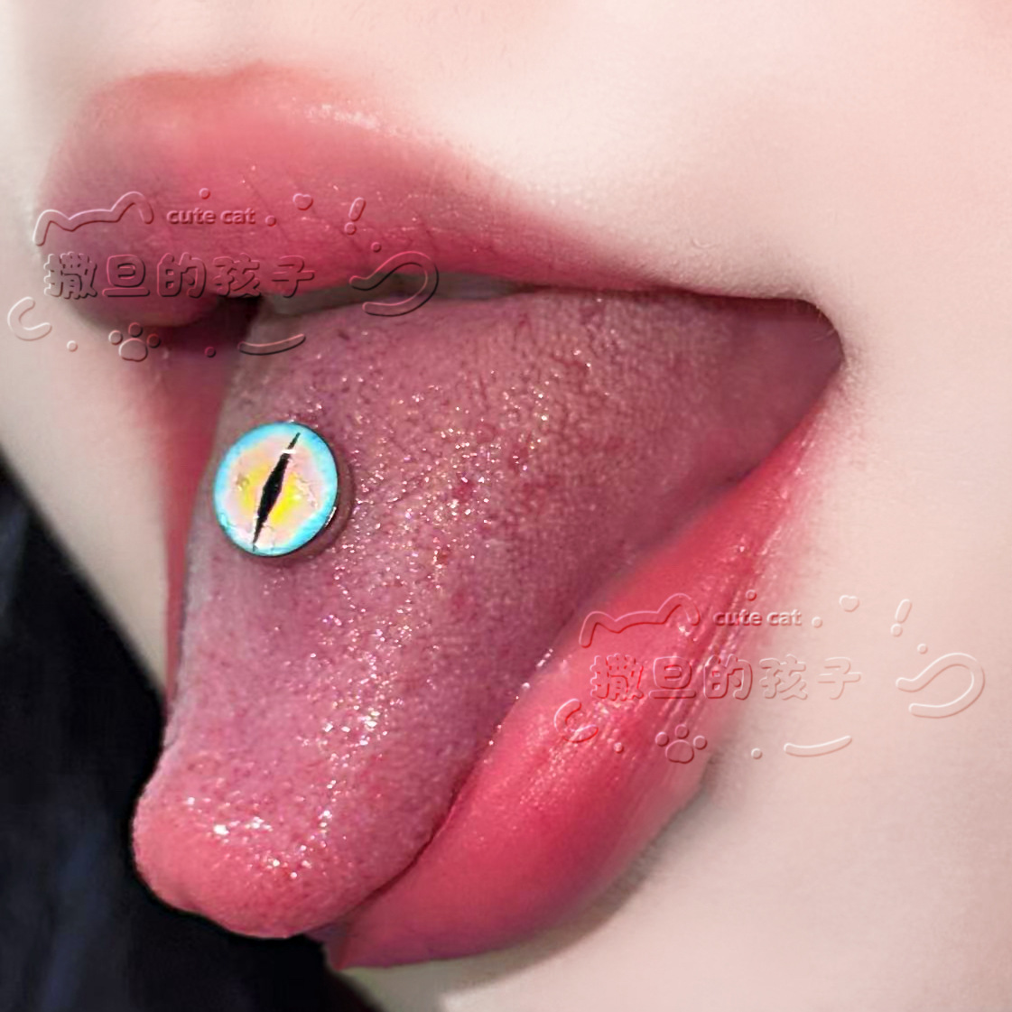 Satan's Children Cherry Blossom Tongue Barbell - Blue Sandwich 20mm 1.6mm Tongue Ring - Image 2
