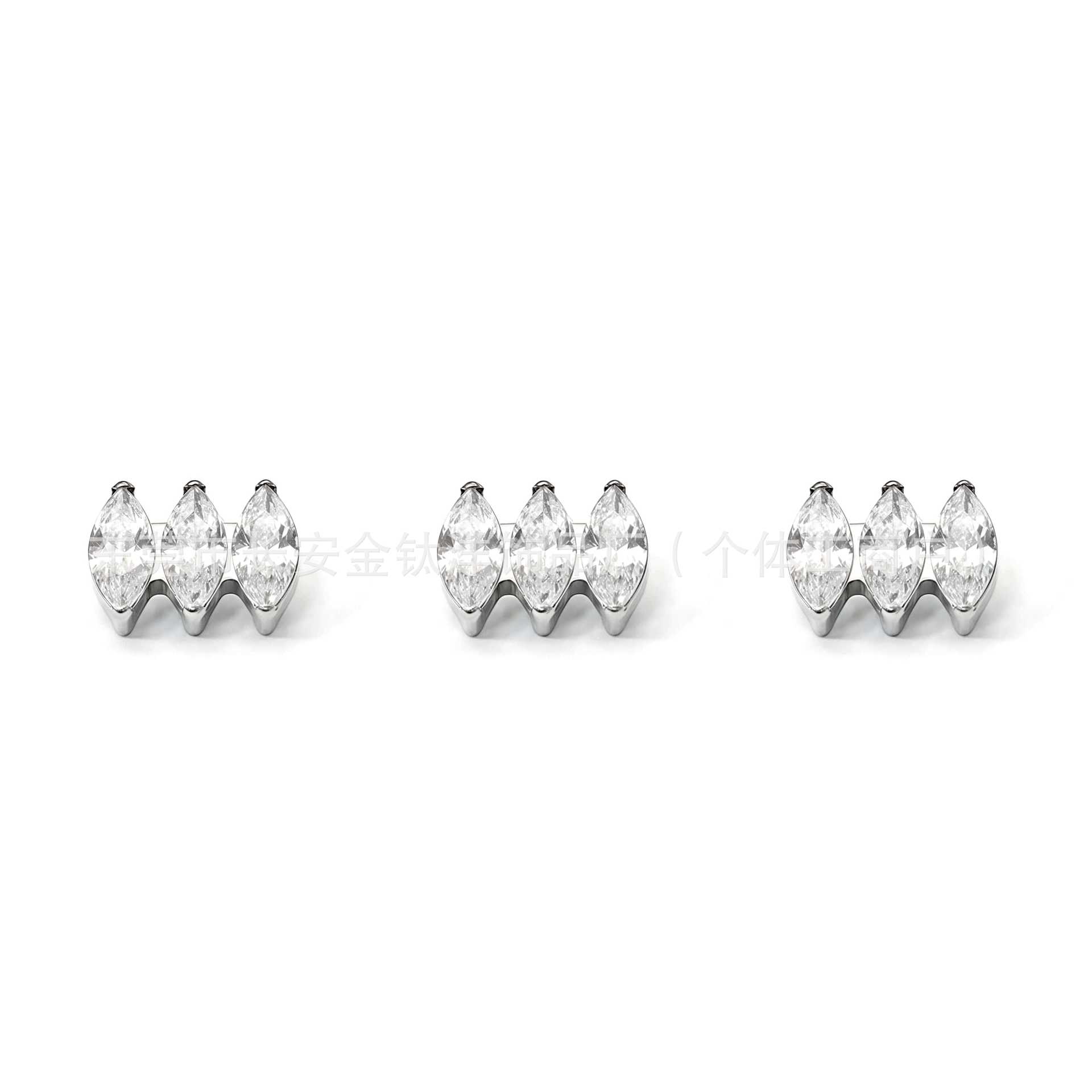 F136 Titanium Side-By-Side Marquise Earrings with Zirconia - Lip Studs, Nose Studs, Ear Bone Studs, G23 Titanium Alloy Piercing Jewelry - Image 3