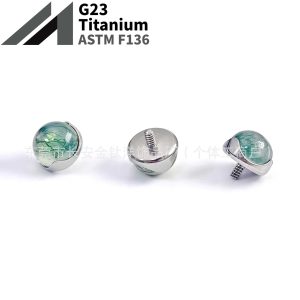 F136 Titanium Wave Edge Inlaid with Aquatic Agate Stone Lip Stud Nose Stud Ear Stud G23 Titanium Alloy Piercing Jewelry Ear Bone Stud