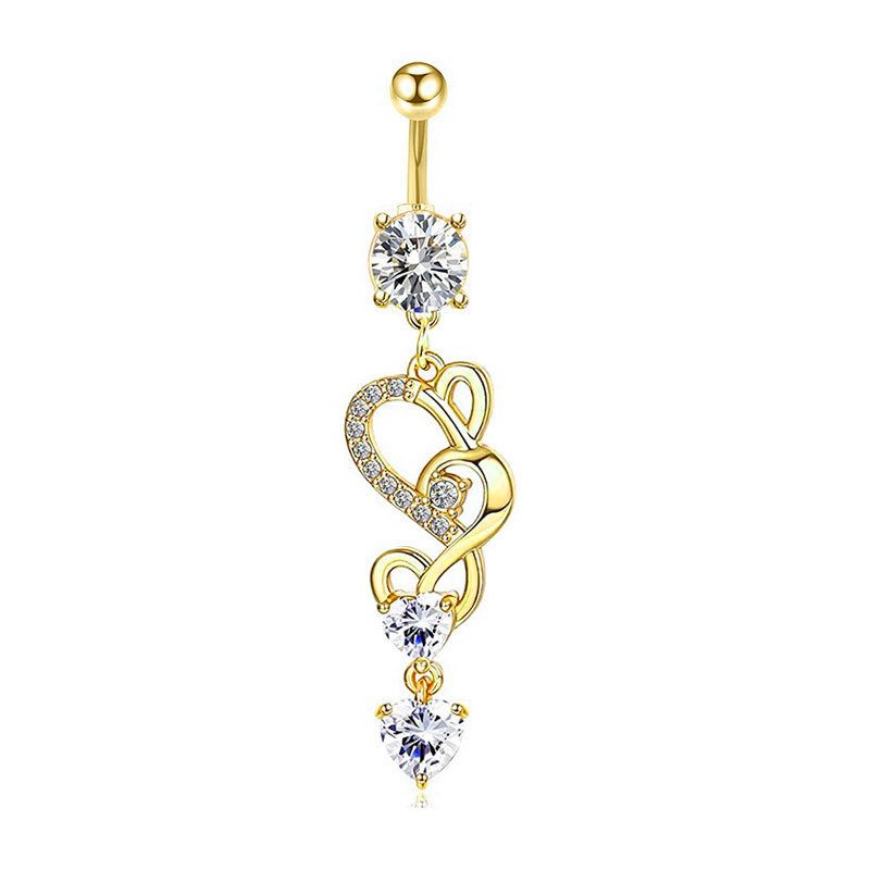 Customized European American Style Stainless Steel + Copper Zircon Flower Water Drop Pendant Belly Button Ring Piercing Jewelry - Image 3