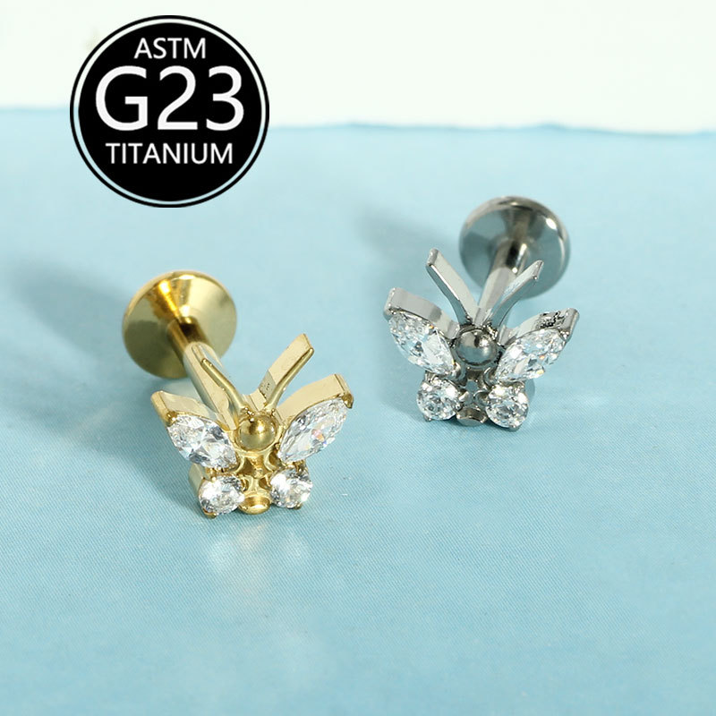2025 New G23 Titanium Alloy Butterfly Lip Labret Stud Internal Thread Piercing Jewelry - Image 4
