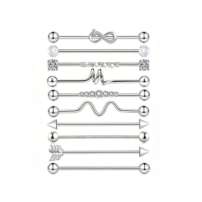 Titanium Ear Bridge Stud Set with Barbell Ear Studs, 10-Piece Combination Body Piercing Jewelry Wholesale - Image 5