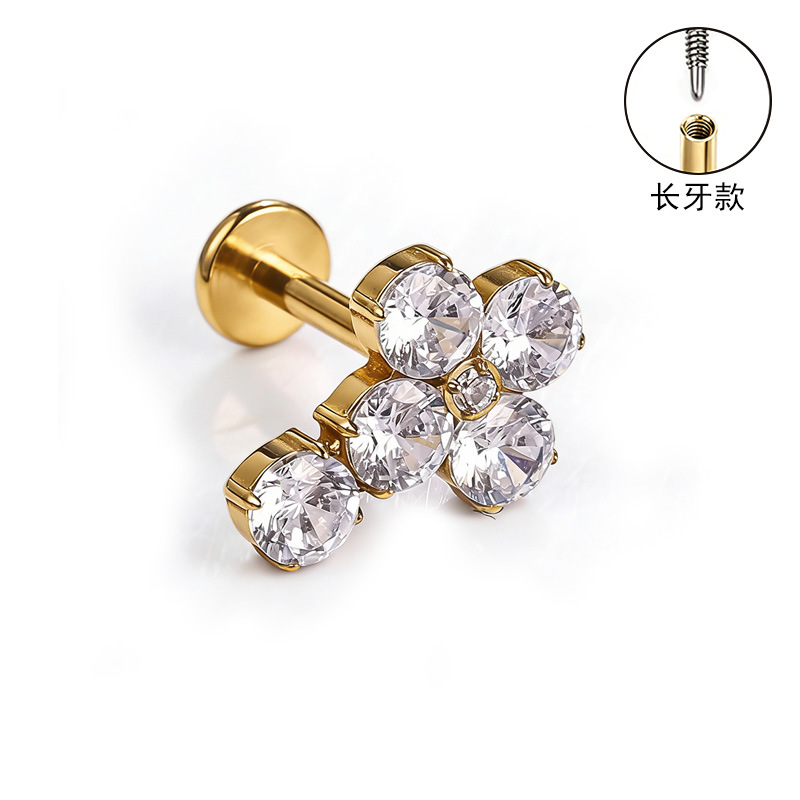 F136 Titanium Alloy Ear Studs Carved Long Tooth Ear Bone Studs Zirconia Lip Studs G23 Titanium Body Piercing Jewelry - Image 5