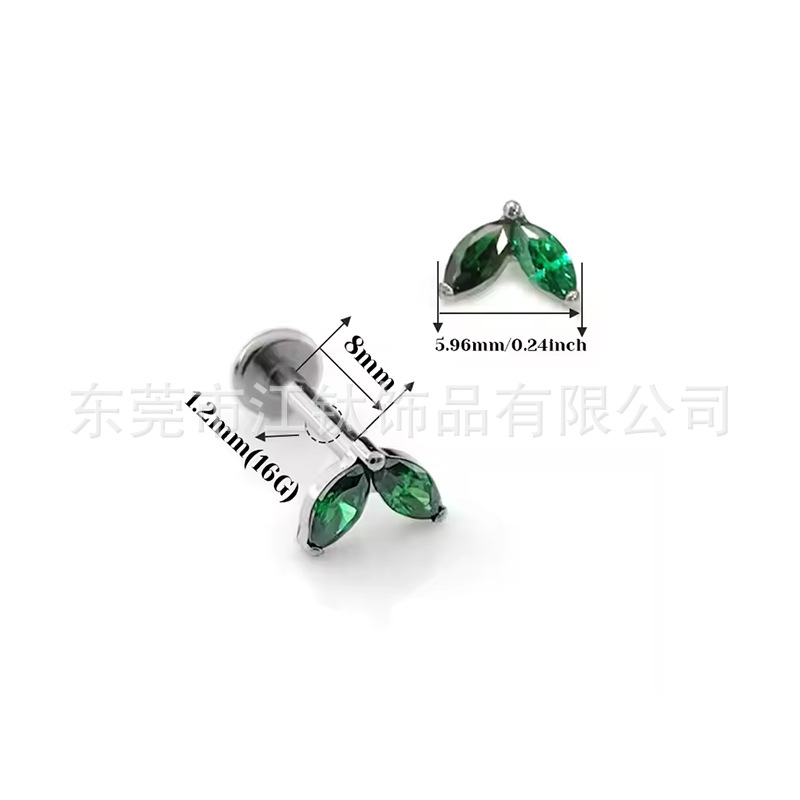 F136 Titanium Leaf Inlay Horse Eye Ear Nail Lip Nail G23 Titanium Alloy Body Piercing Ear Bone Nail - Image 3