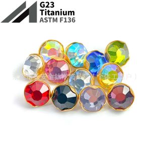 F136 Titanium 18K Gold-Plated Wave-Set Czech Diamond Stud Earrings Navel Nail G23 Titanium Alloy Piercing Jewelry