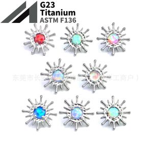F136 Titanium Internal Thread Aurora Opal Sea Urchin Lip Stud Ear Cartilage Piercing Jewelry G23 Titanium Alloy