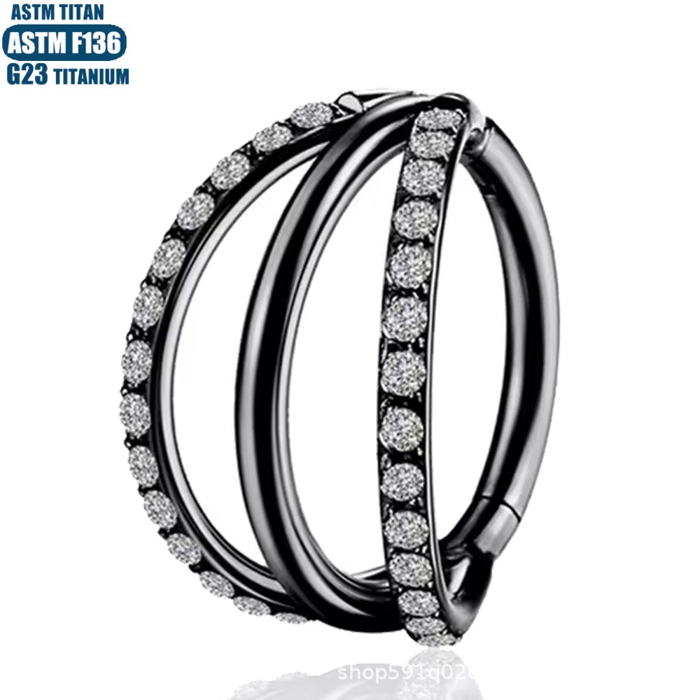G23 Titanium Nose Ring Three-Layer Zircon Hinged Conch Shape Earring - Image 3