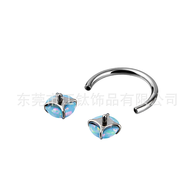 Jiangtai F136 Titanium Horseshoe Ring with Opal – G23 ASTM F136 Titanium Alloy Body Piercing Nose Ring - Image 5