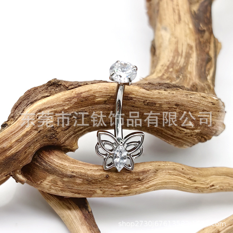 JT517 Butterfly Titanium Navel Ring with Zircon Double Head - G23 ASTM F136 Body Piercing Jewelry - Image 4