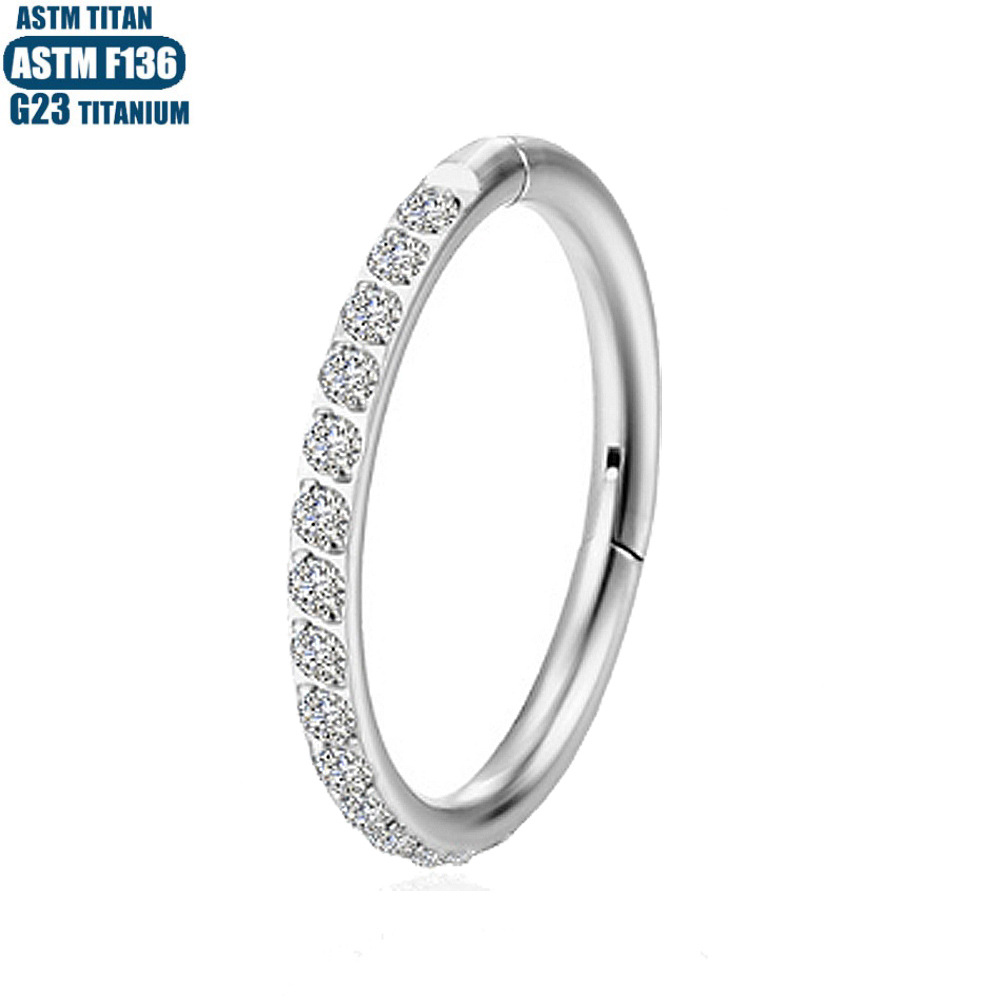 F136 Titanium Alloy Side Zircon Nose Ring Hoop Earring Cartilage Jewelry Geometric Fashion Trend - Image 3