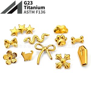 F136 Titanium 18K Gold-Plated Five-Pointed Star Flower Cat Claw Bowknot Ear Stud Ear Bone Stud G23 Titanium Alloy Piercing Jewelry