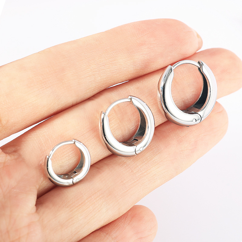Gold Geometric Polished Stainless Steel Earrings for Women, Simple Versatile Hoop Style - Image 2