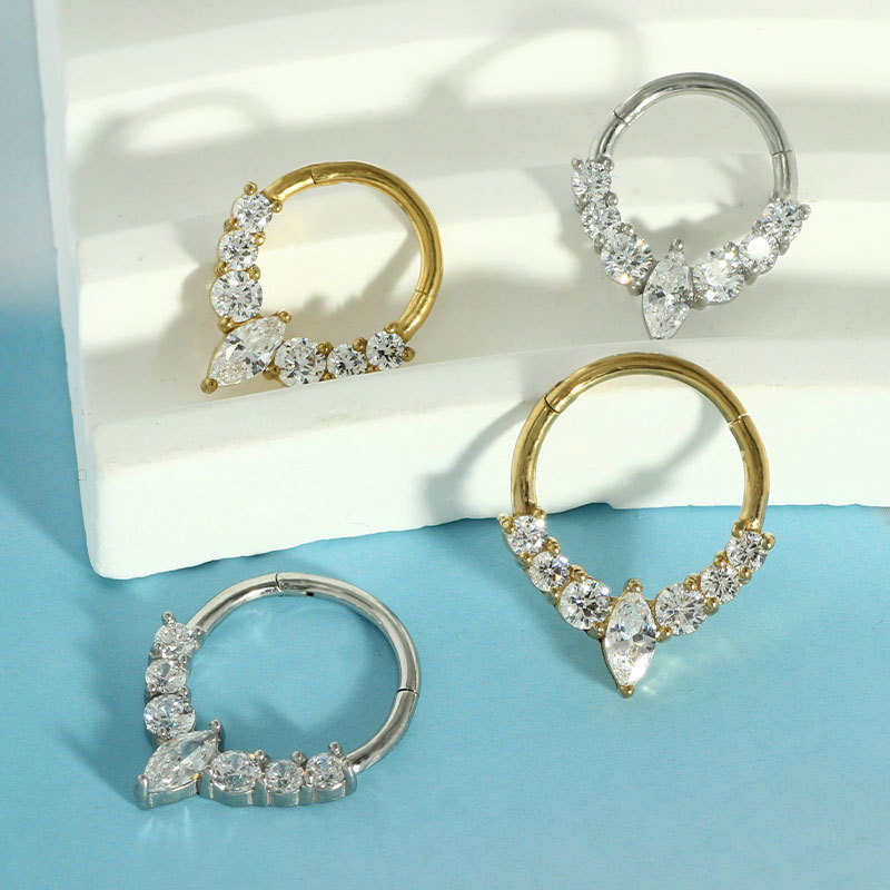 Full Body 316 Stainless Steel Claw Zircon Water Drop Flower Nose Ring Ear Bone Ring Fashion Nose Ring - Image 2