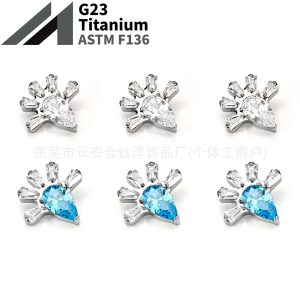 F136 Titanium Water Drop Flower Zircon Lip Stud Ear Bone Stud G23 Titanium Alloy Body Piercing Jewelry