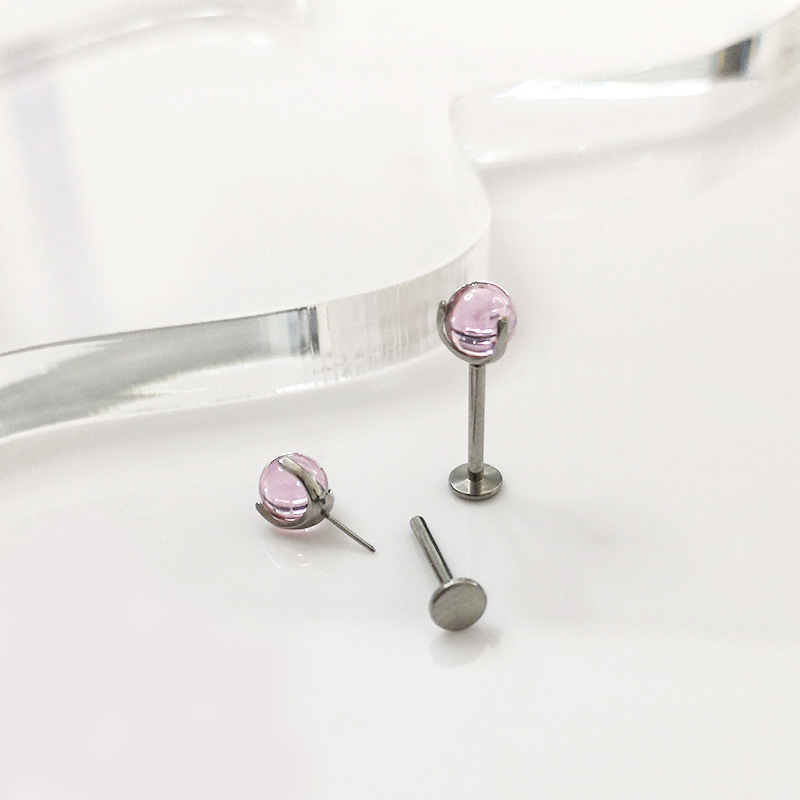F136 Titanium Lip Nail 4mm Zircon Ball Labret Stud Earring G23 Titanium Alloy Body Piercing Jewelry - Image 2