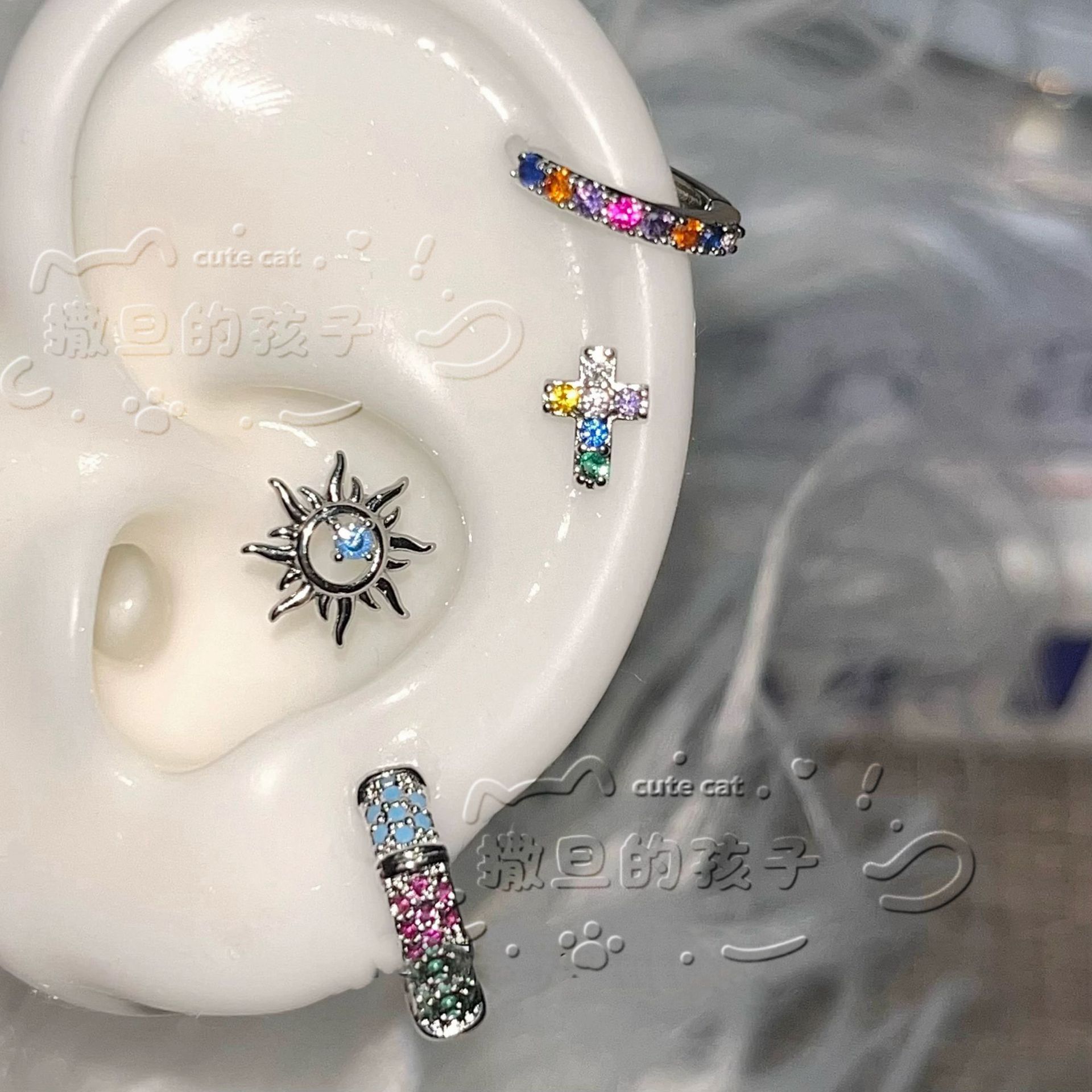 Satan's Child Wandering Art Student Rainbow Infinity Ear Studs 316L Surgical Steel Cochlear Daith Helix Earrings - Image 3