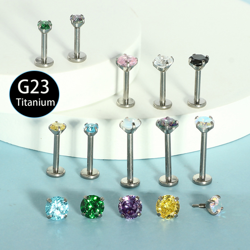Long Threaded F136 Titanium Lip Stud with Internal Thread and Zirconia Stone, 16G Body Piercing Jewelry for Ear Cartilage, 6-10mm - Image 4