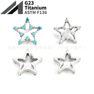 F136 Titanium Internal Thread Five-Pointed Star Zircon Earrings Lip Nails Ear Bone Nails G23 Titanium Alloy Body Piercing Jewelry