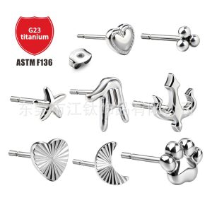 F136 Titanium Heart Moon Star Integrated Butterfly Buckle G23 Titanium Alloy Body Piercing Earrings