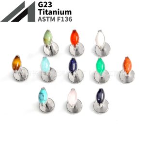 F136 Titanium Marquise Stone-Encrusted Natural Stone Lip Stud, Nose Stud, Ear Stud - G23 Titanium Alloy Body Piercing Jewelry