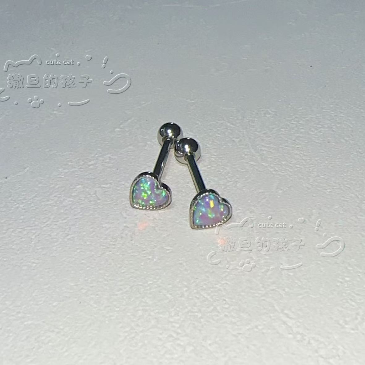 Satan's Child Heart Opal Tongue Barbell Stainless Steel Tongue Ring for Men Women - Image 3