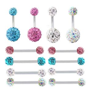 Stainless Steel Diamond Ball Navel Ring & Breast Jewelry Set - 18K Gold Plated Geometric Body Piercing