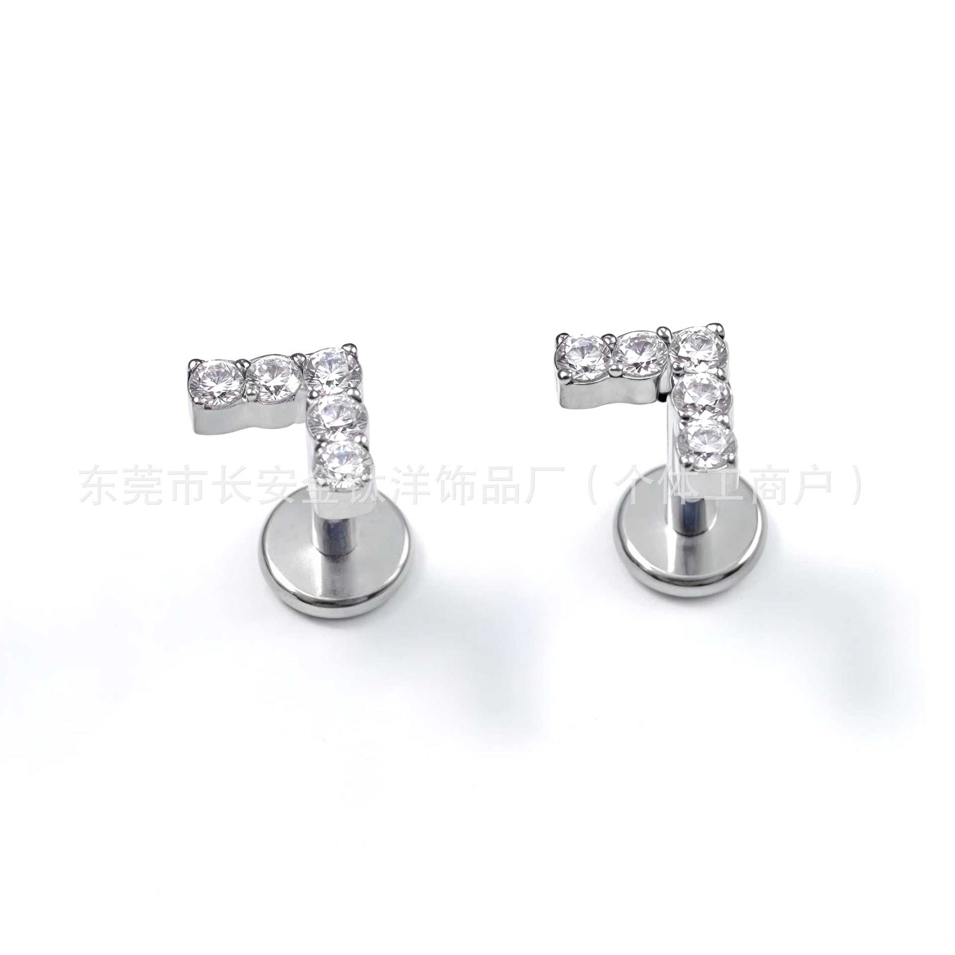 F136 Titanium Internal Thread Colorful Zircon Inlaid Seven-Character Stud Earrings Nose Studs G23 Titanium Alloy Piercing Jewelry Ear Cartilage Studs - Image 2