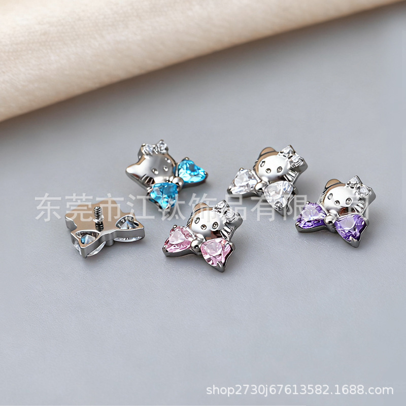 G23 Titanium Kitty Bow Cartilage Earring - ASTM F136 Alloy CZ Ear Piercing Jewelry - Image 3