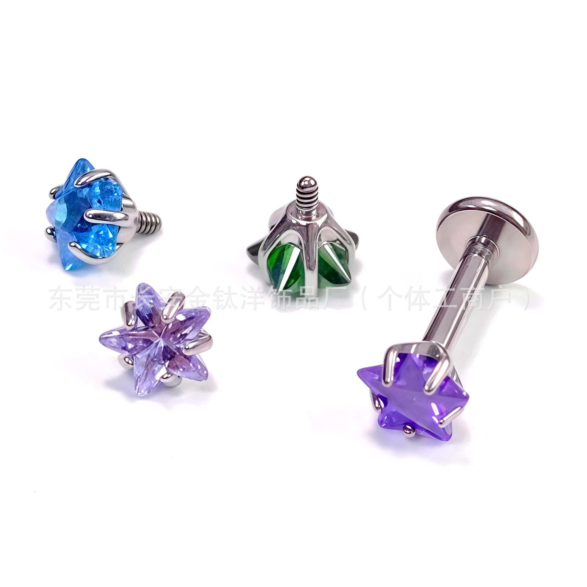 F136 Titanium Five-Pointed Star Claw Inlaid Zircon Lip Nose Ear Nail Ear Bone Nail G23 Titanium Alloy Body Piercing Jewelry - Image 4