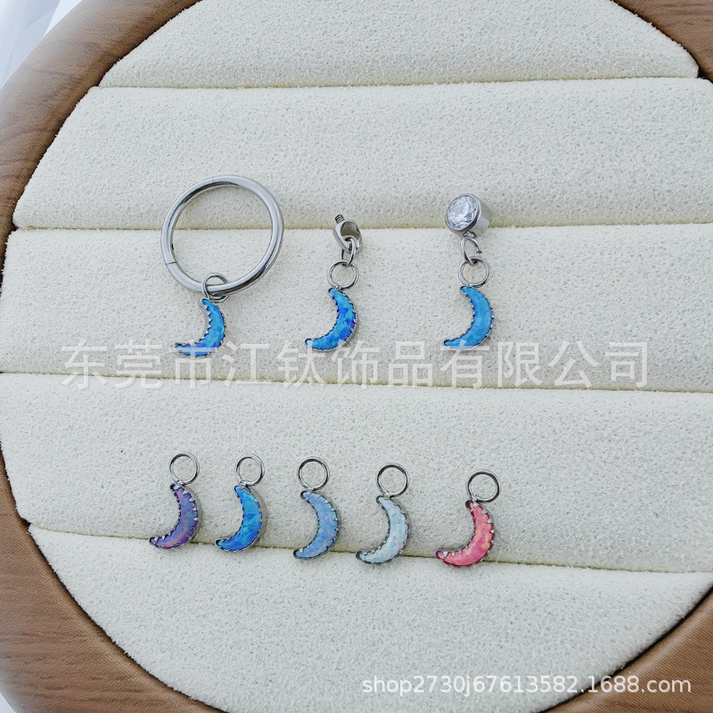 ASTM F136 Titanium Welded Ring Pendant Moon Opal Cartilage Earring Piercing Jewelry JT812 - Image 2