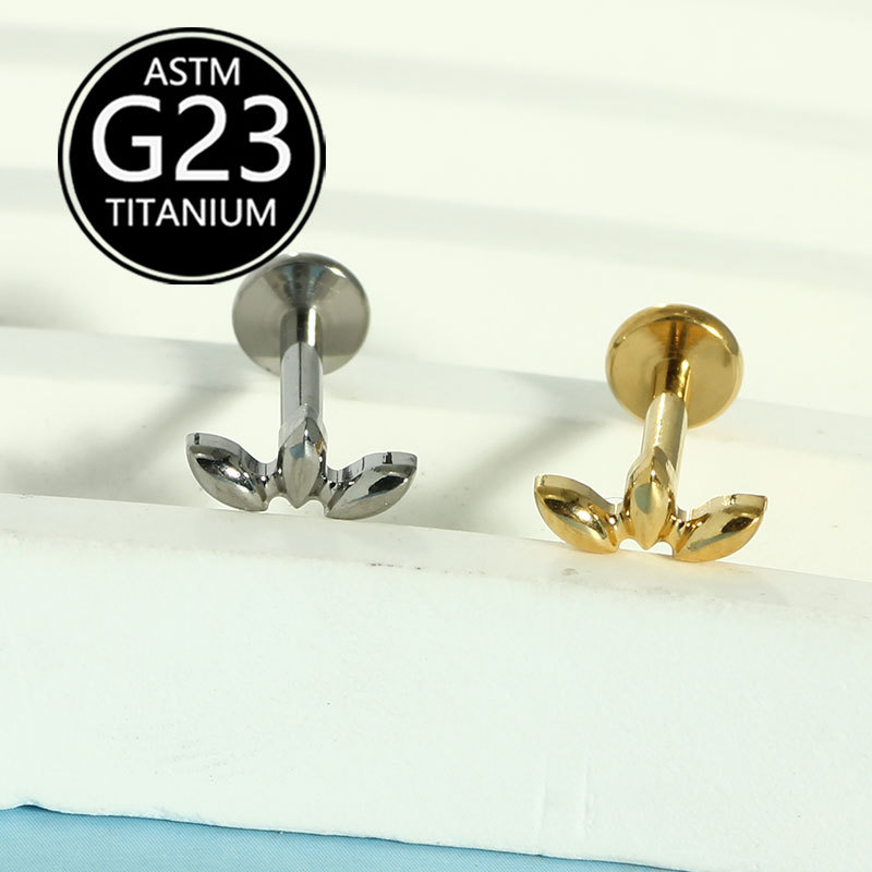 F136 Titanium 1.2mm Lip Stud Leaf Design Labret Piercing Jewelry Single Sale - Image 3