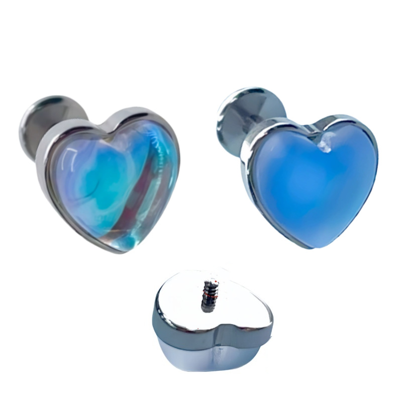 Heart-Shaped Titanium Alloy Moonstone Tongue Lip Piercing Jewelry with High-End Feel - Image 3