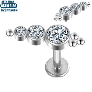 F136 Titanium Alloy Lip Ring Zircon Welding Beads Labret Stud Piercing Earrings Body Jewelry Silver 1.2mm