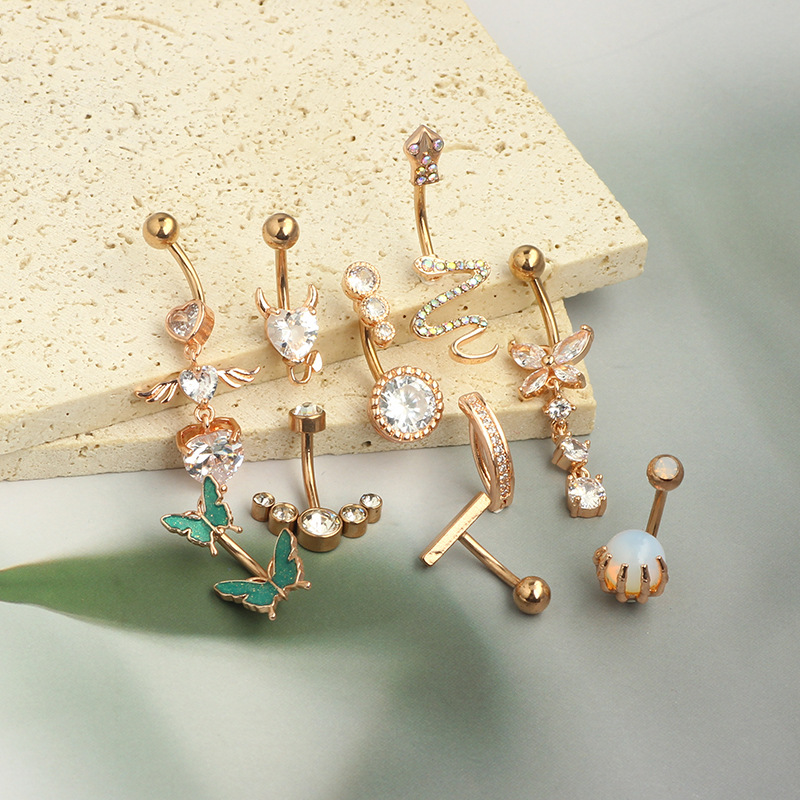 Amazon New Inlaid Zircon Love Belly Button Ring Butterfly Inverted Belly Button Nail Snake Belly Button Ring Piercing Jewelry 10 Pieces - Image 5