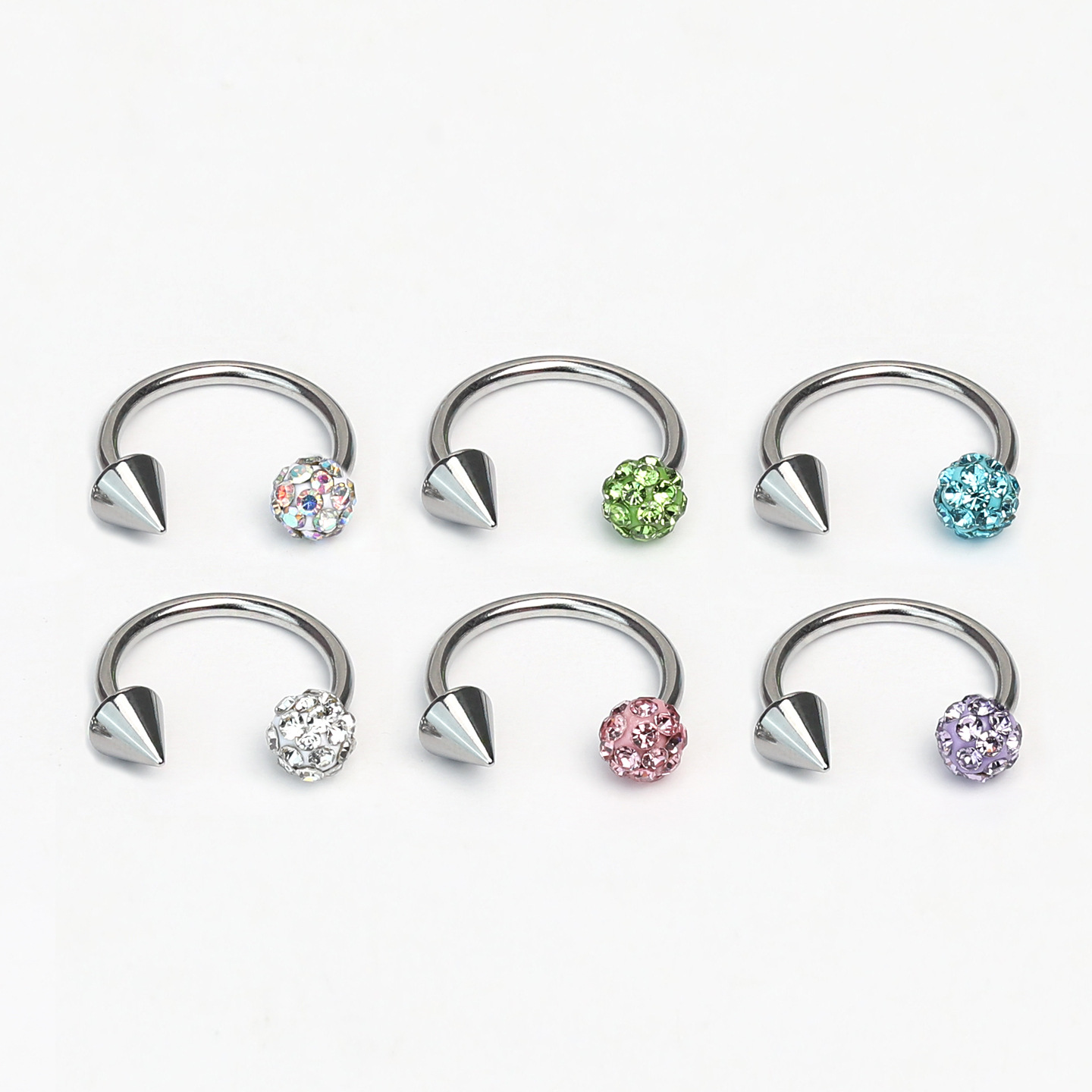 Sparkling Green Mud Ball Pointed Cone Horseshoe Lip Ring 12mm Titanium Steel External Thread Lip Stud Hot Girl Piercing Jewelry - Image 4