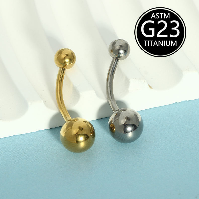 G23 Titanium Alloy External Thread 14g Curved Rod Navel Ring F136 Double-Sided Light Ball Piercing Jewelry - Image 4