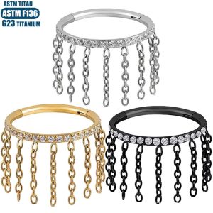 Titanium Alloy Tassel Earrings Chain Nose Ring Zircon Seamless Ring Conch Ear Bone Ring