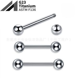 F136 Titanium External Thread Double-Headed Pointed Cone Ball Straight Barbell - Ear Tongue Nail Breast Piercing Jewelry
