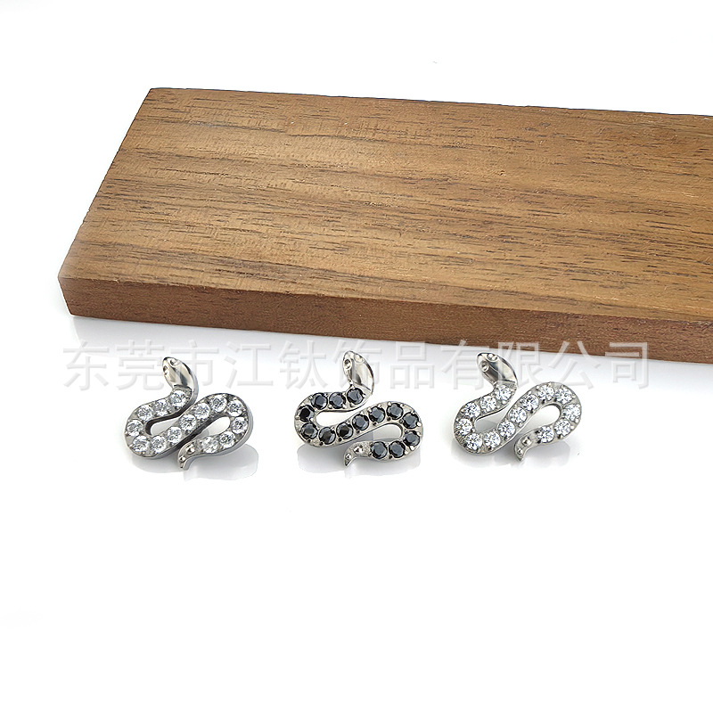 G23 Titanium Ear Bone Nail Snake-Shaped Zircon Cartilage Stud Earring Body Piercing Jewelry - Image 4