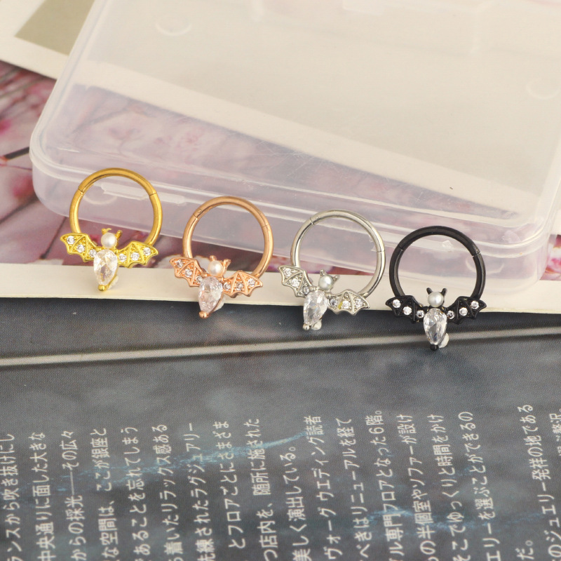 Halloween Bat Nose Ring Star Zircon Nose Stud Cartilage Earring Closed Ring Piercing Jewelry Rose Gold Stainless Steel - Image 4