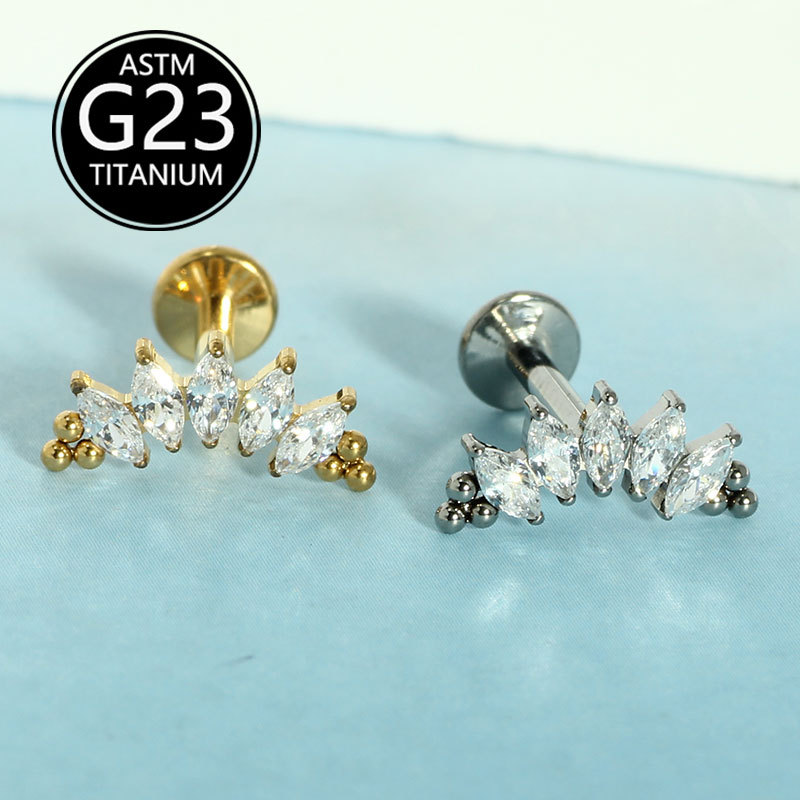G23 Titanium Alloy Inlaid Zircon Internal Thread Lip Labret Stud Ear Cartilage Piercing Jewelry - Image 3