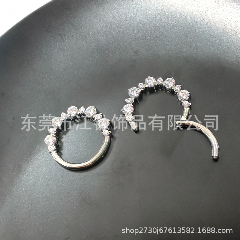 Gold G23 Titanium Nose Ring 1.2mm x 10mm Inlaid CZ Hoop - Cross-Border Hot Sale Body Piercing Jewelry - Image 4