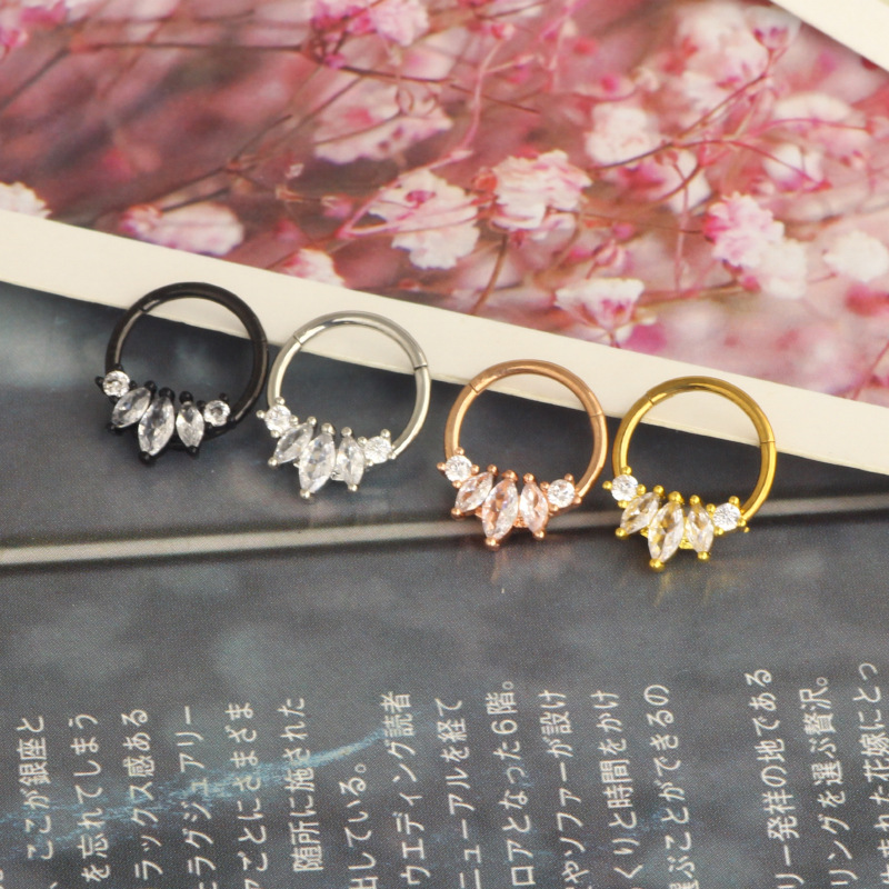 Stainless Steel Closed Ring Human Piercing Cartilage Jewelry Nose Ring Three Flap Flower Micro Zircon Ear Clip Earrings - Image 2