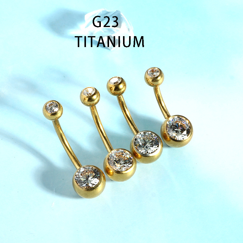 G23 Titanium Navel Ring with Zircon - Body Piercing Jewelry Belly Button Ring 8-10-12-14mm Single Sold - Image 2