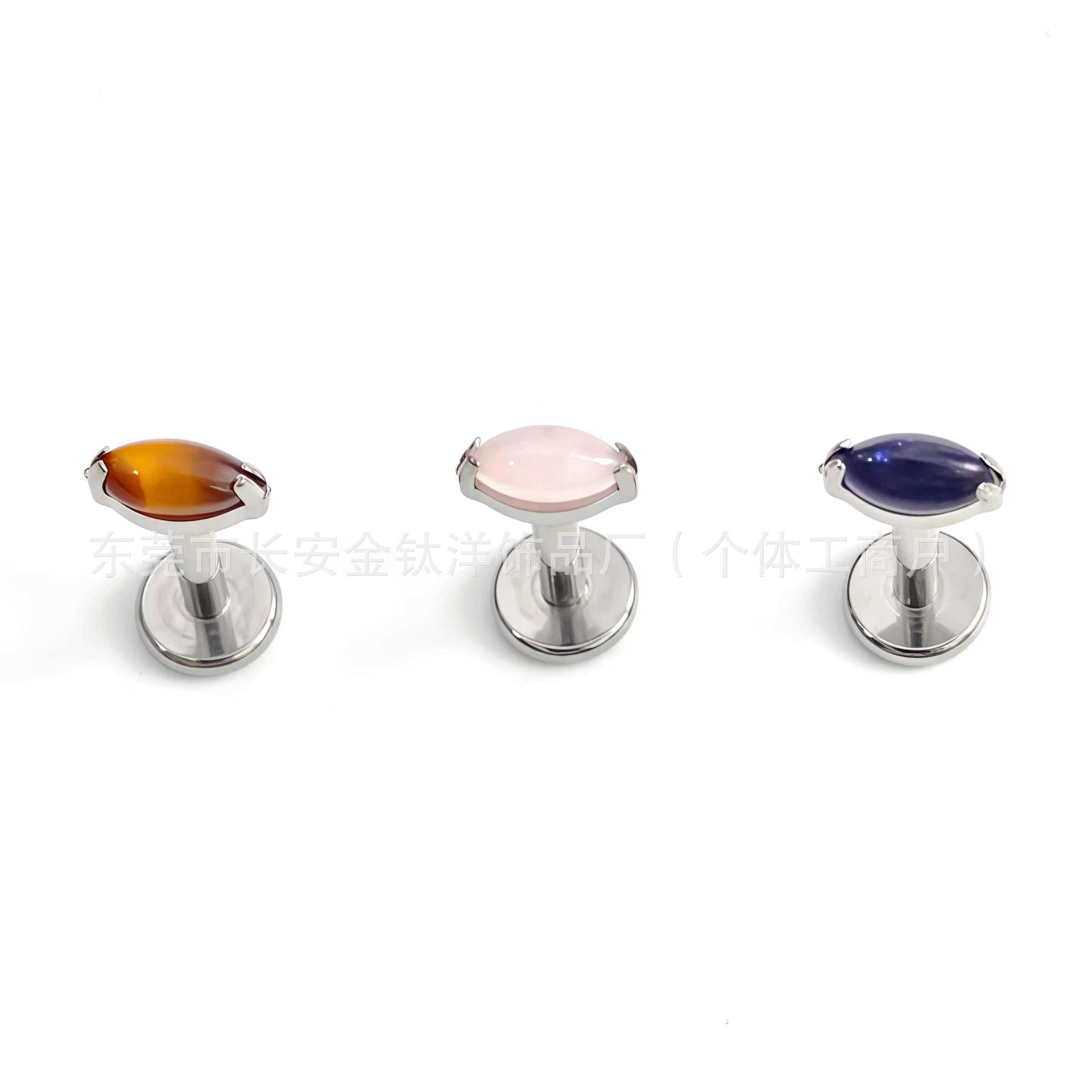 F136 Titanium Marquise Stone-Encrusted Natural Stone Lip Stud, Nose Stud, Ear Stud - G23 Titanium Alloy Body Piercing Jewelry - Image 2
