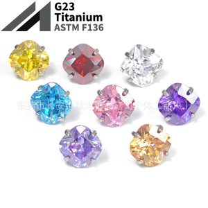 F136 Titanium Round Bottom Fat Square Zircon Inlaid 5A Zircon Lip Nose Ear Bone Nail G23 Titanium Alloy Piercing Jewelry